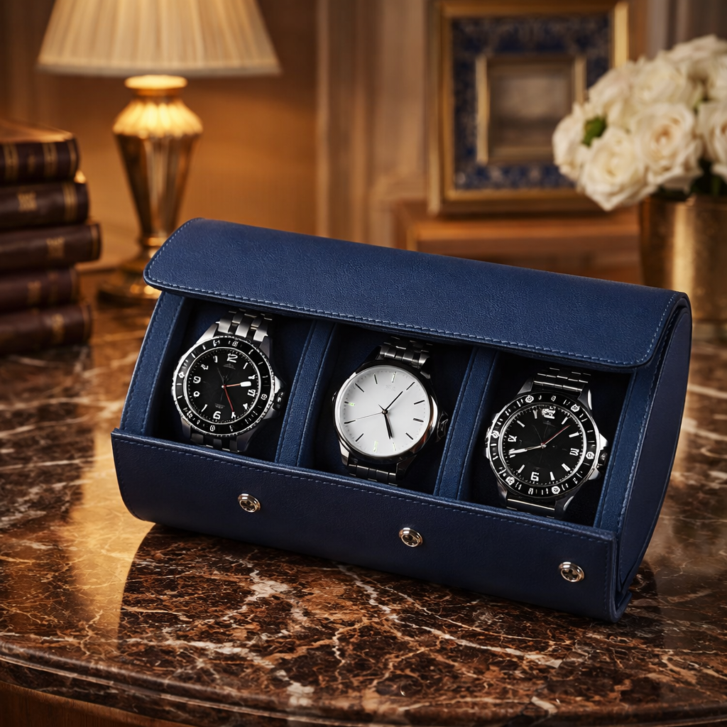 Étui Vintage En Similicuir Bleu – Rangement Élégant Nomade