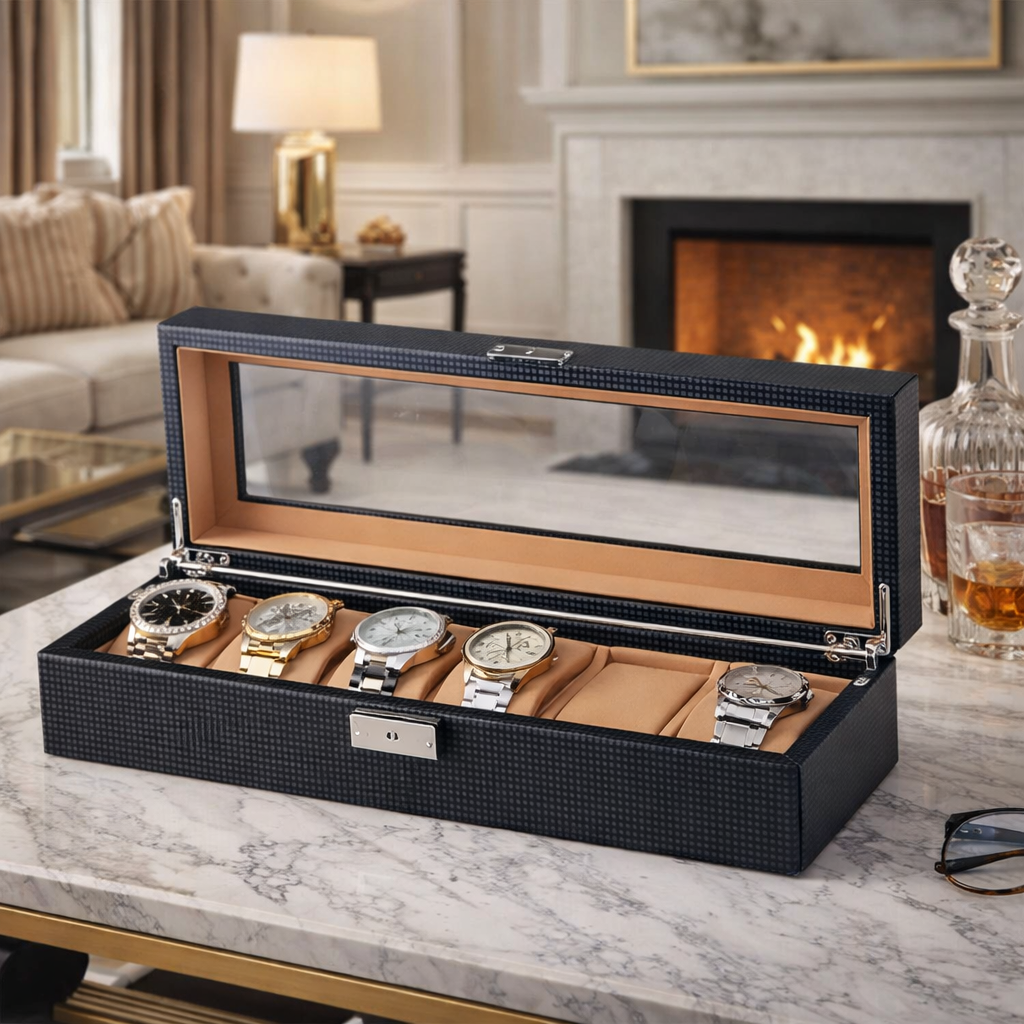 Boite À Montres En Bois – Coffret 6 Emplacements Sans Tiroir