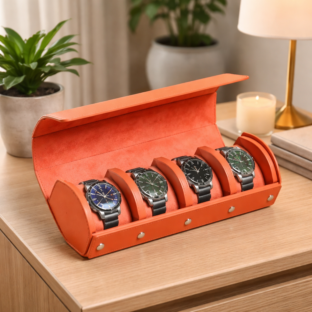 Boite À Montre De Voyage En Cuir – Étui Roulé 4 Emplacements