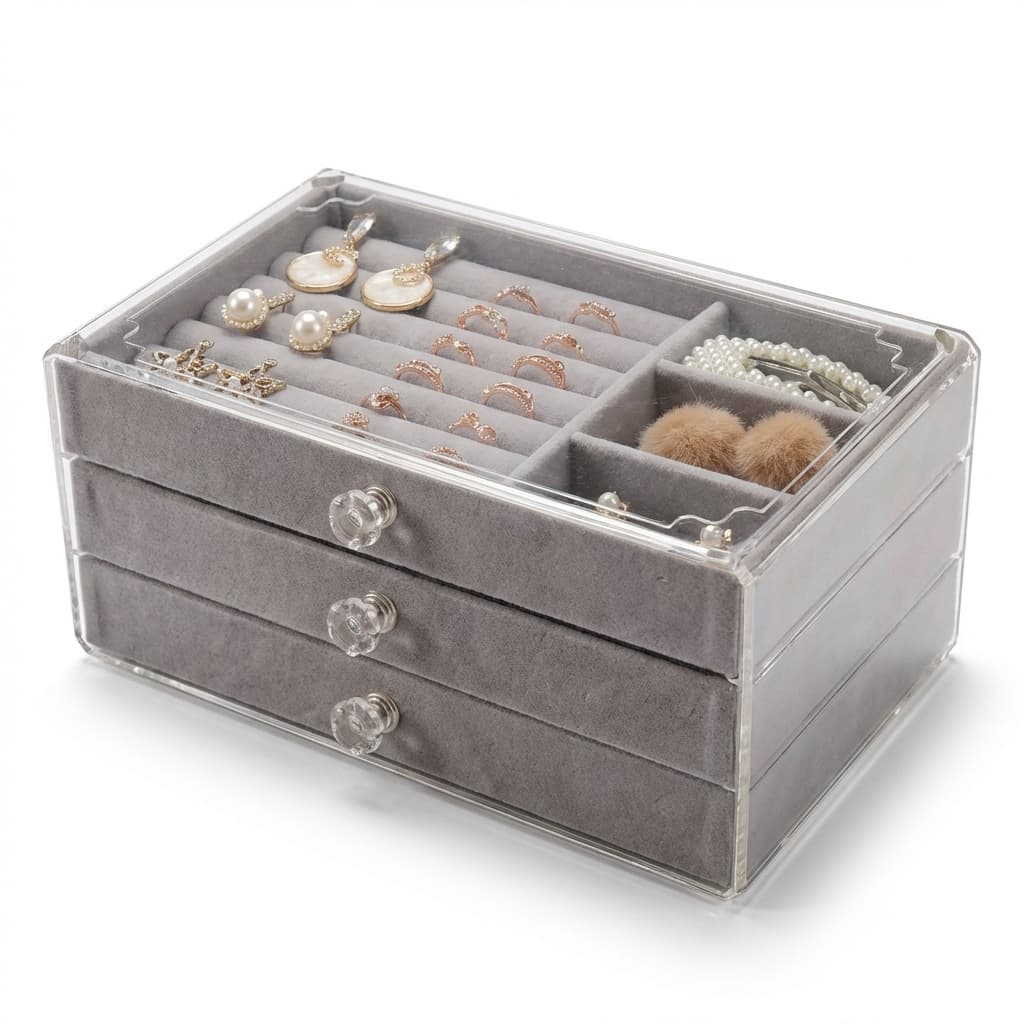 Boîte à Bijoux Acrylique Transparente avec Compartiments