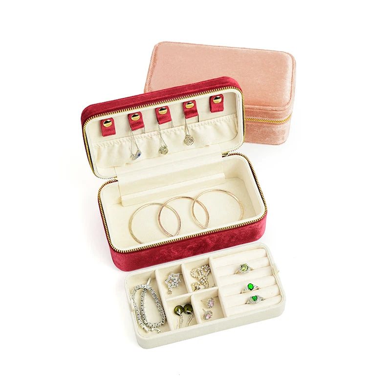 Boîte à Bijoux Velours Double Étage de Voyage – Femme