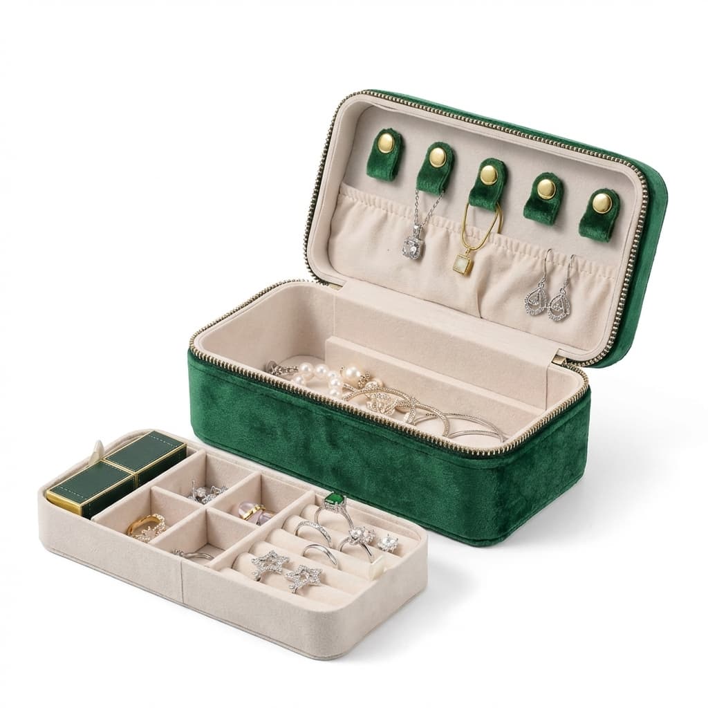 Boîte à Bijoux Velours Double Étage de Voyage – Femme