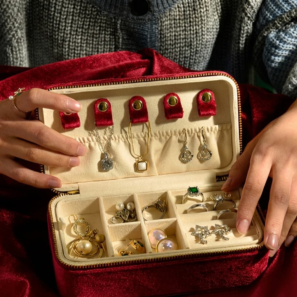 Boîte à Bijoux Velours Double Étage de Voyage – Femme