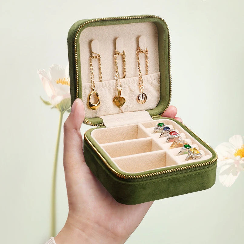 Boîte à Bijoux Velours Mini de Voyage Vintage – Femme