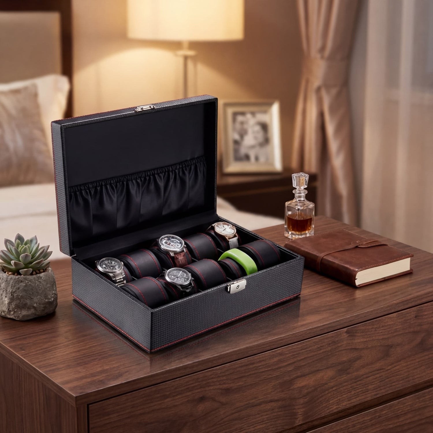 Boîte à Montres 10 Emplacements Cuir avec Serrure