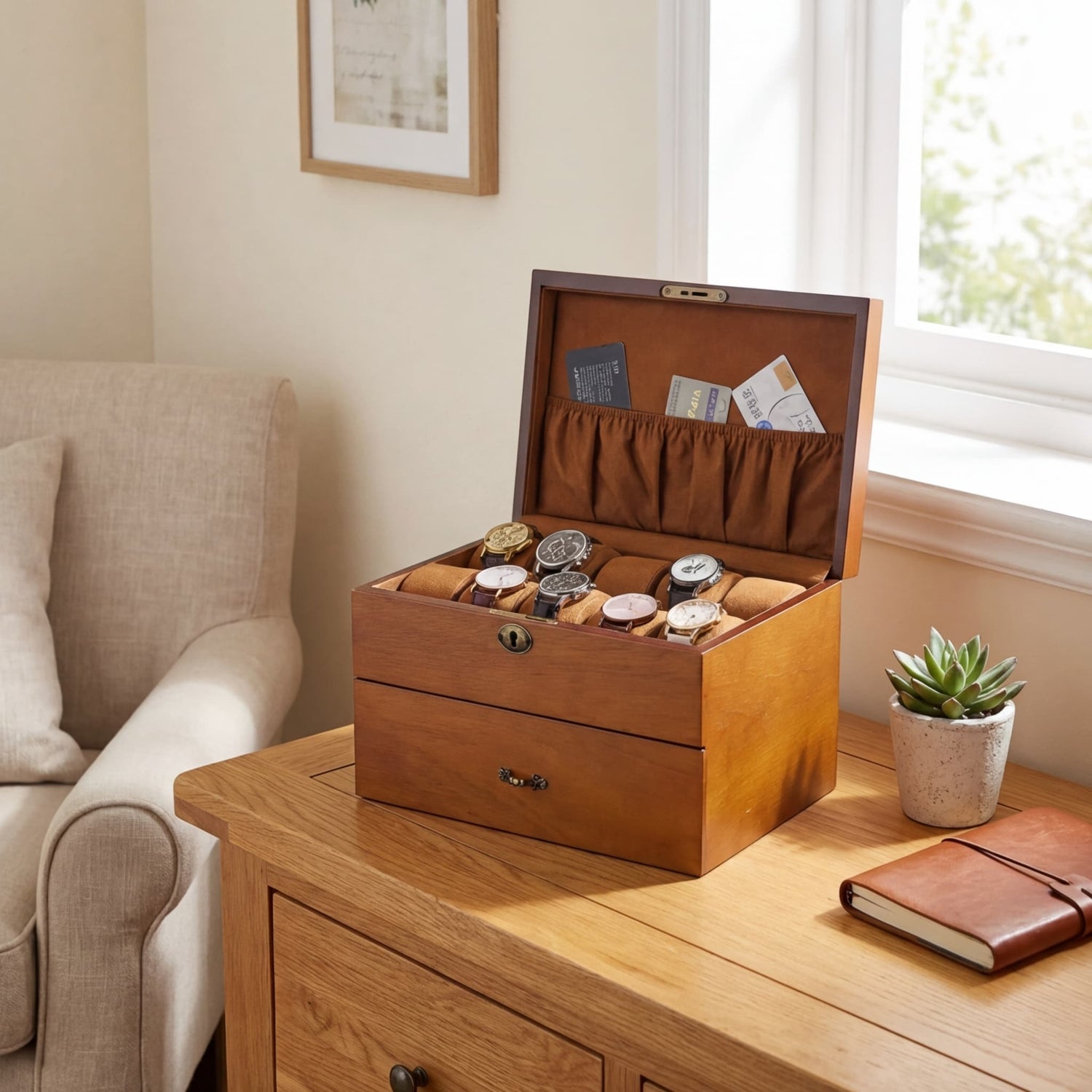 Boîte à Montres Bois 20 Emplacements avec Serrure