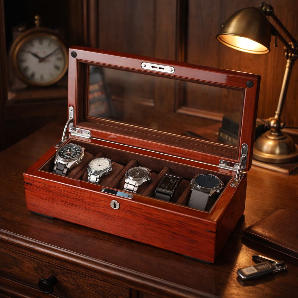 Boîte à Montres Bois 5 Emplacements avec Serrure