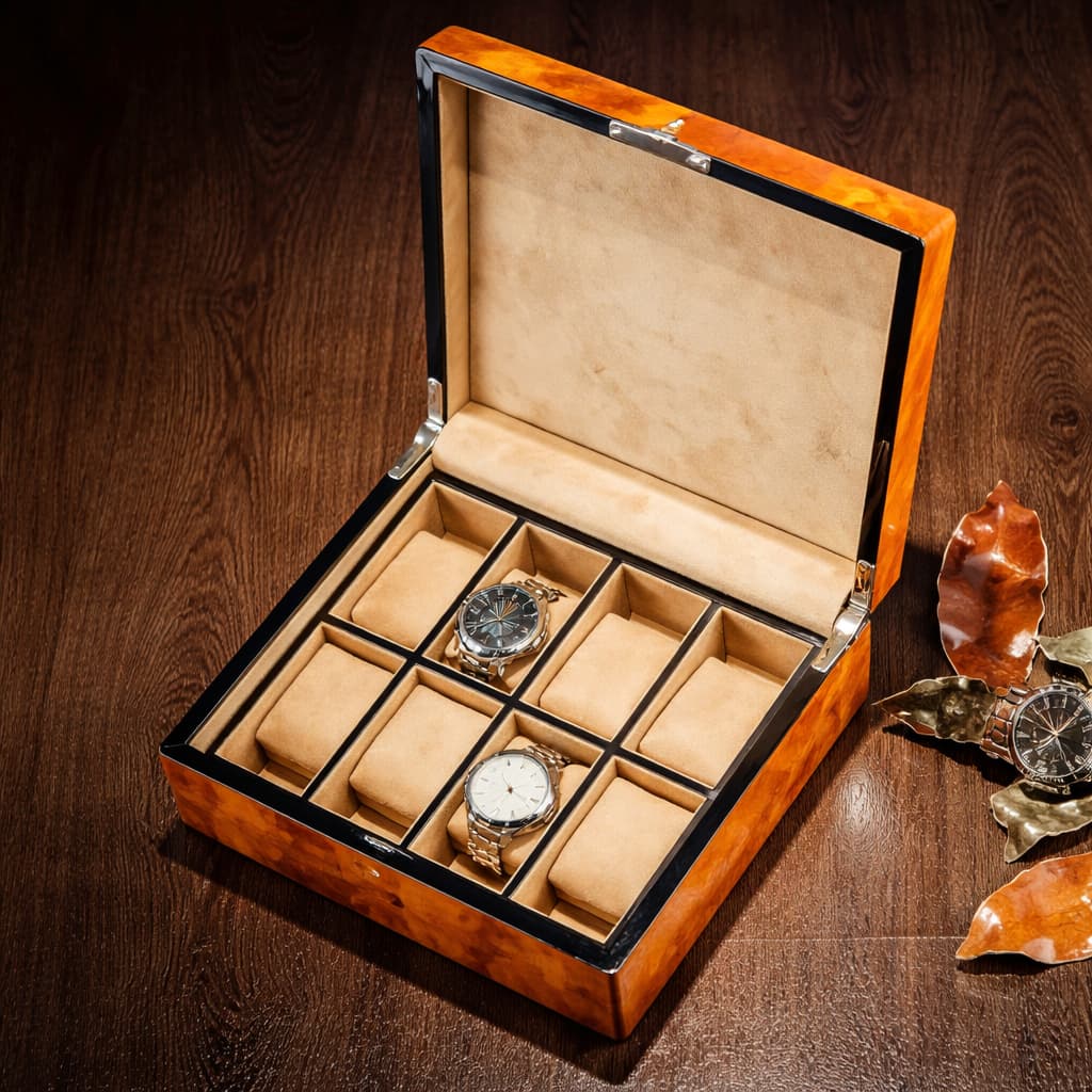 Boîte à Montres Bois 8 Emplacements Avec Serrure & Dessin - Homme