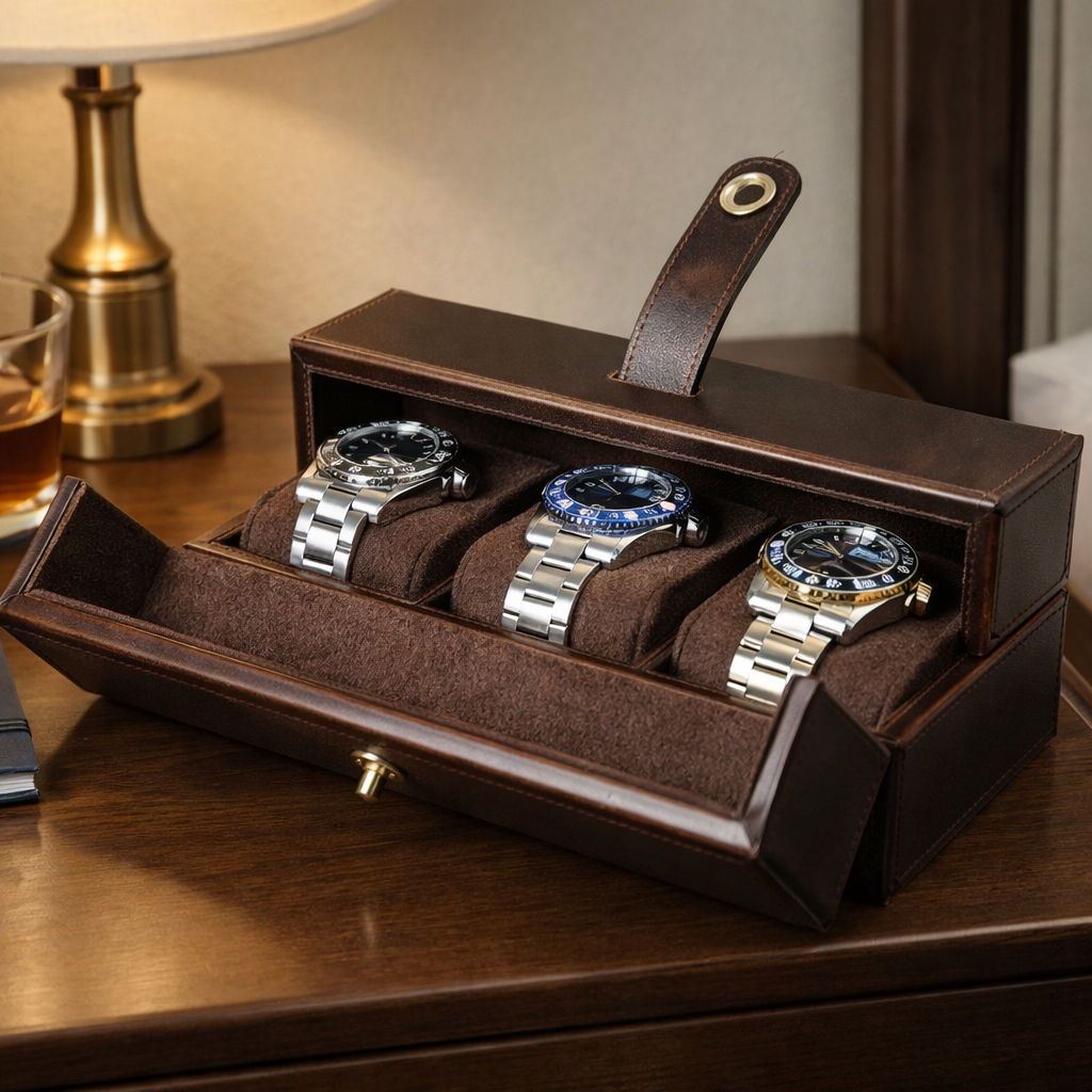 Boîte De Voyage En Cuir – Étui Rétro 1 à 3 Montres Avec Fermoir