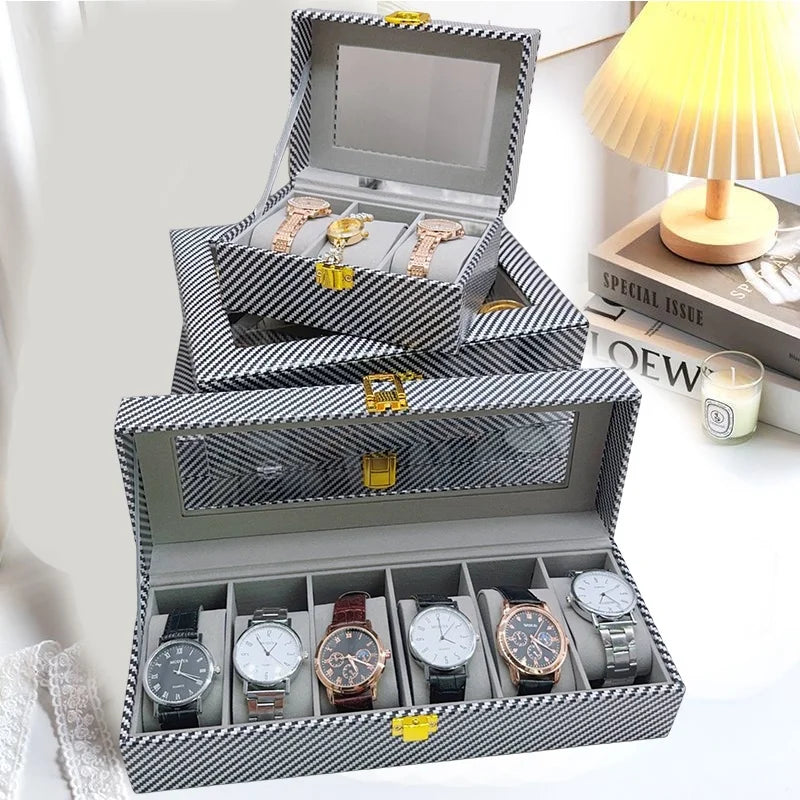 Boite À Montre Effet Fibre De Carbone – Rangement Fashion Multi-Emplacements