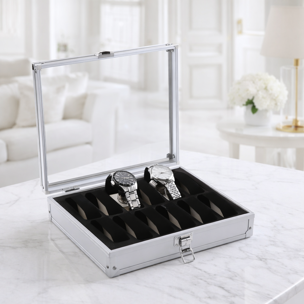 Boite À Montre En Aluminium – Rangement Moderne 12 Emplacements