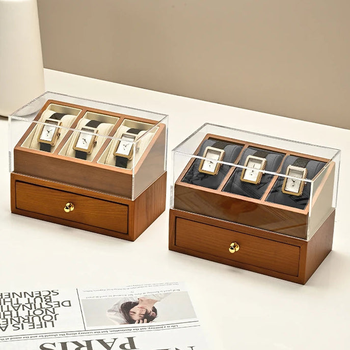 Boite À Montre En Bois – Coffret 2 Niveaux Avec Vitrine