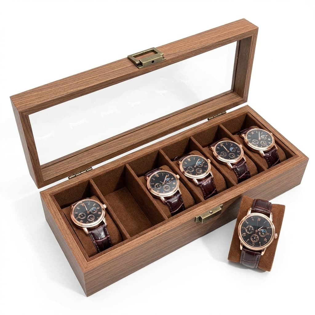 Boite À Montre En Bois Noyer – Présentoir De Table Élégant