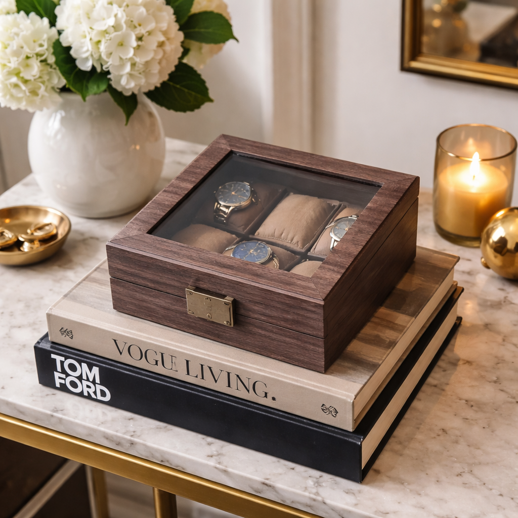 Boite À Montre En PU Effet Bois – Rangement Vintage & Élégant