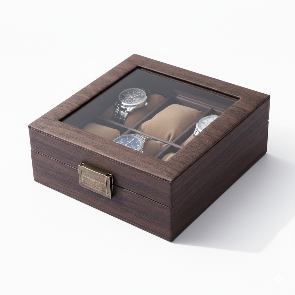 Boite À Montre En PU Effet Bois – Rangement Vintage & Élégant