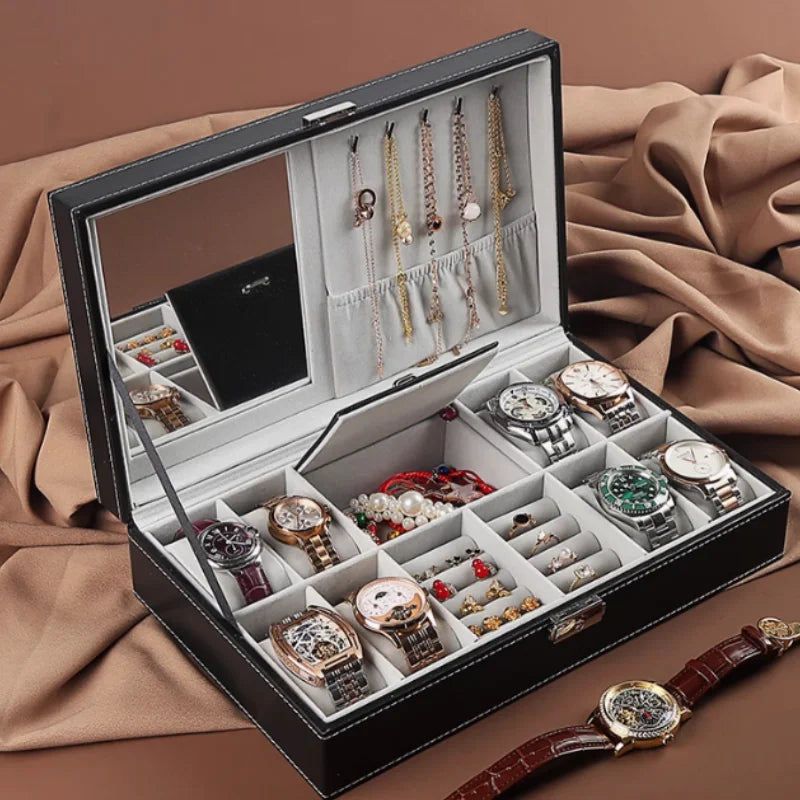 Boite À Montre Et Bijoux En Cuir – Coffret Verrouillable Avec Miroir