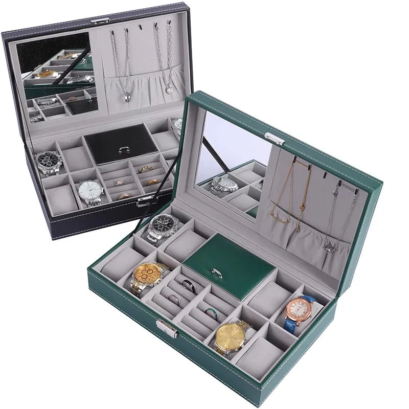 Boite À Montre Et Bijoux En Cuir – Coffret Verrouillable Avec Miroir
