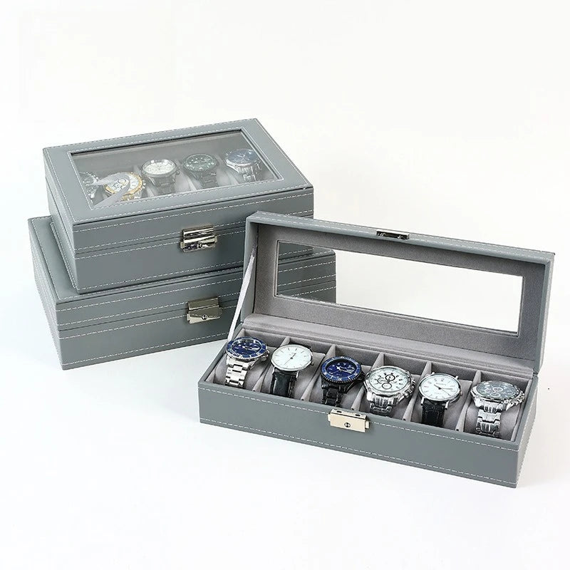 Boite À Montres En Cuir Gris – Coffret 6, 10 Ou 12 Emplacements