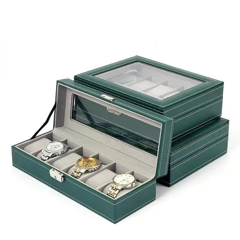 Boite À Montres En Cuir Vert – Coffret Avec Serrure 6, 10 Ou 12 Emplacements