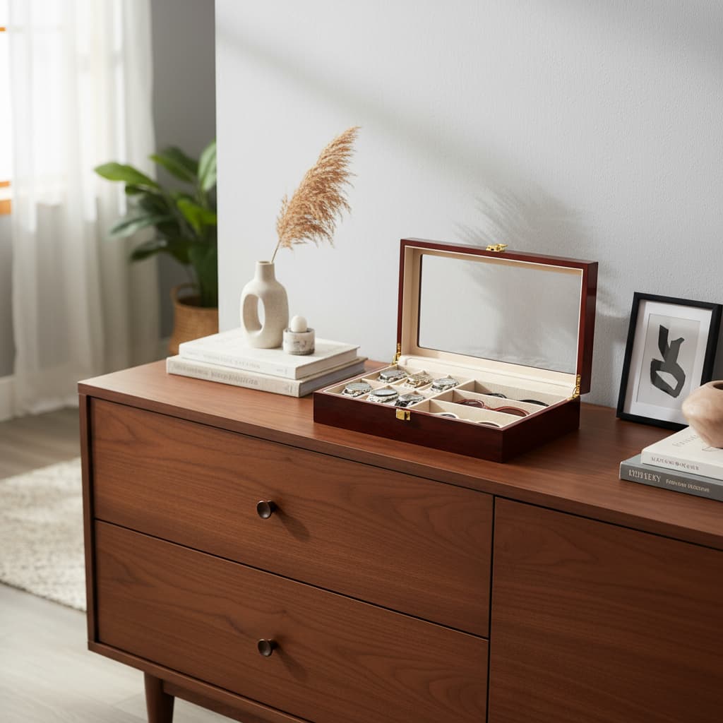 Boite À Montres Et Lunettes En Bois – Coffret 6 Montres Et 3 Lunettes