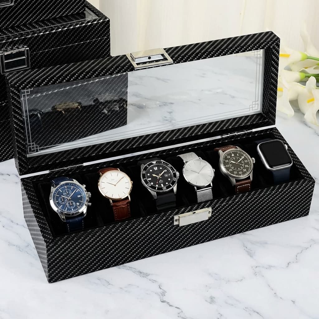 Boite À Montres Finition Brillante – Coffret Collection Effet Noyer