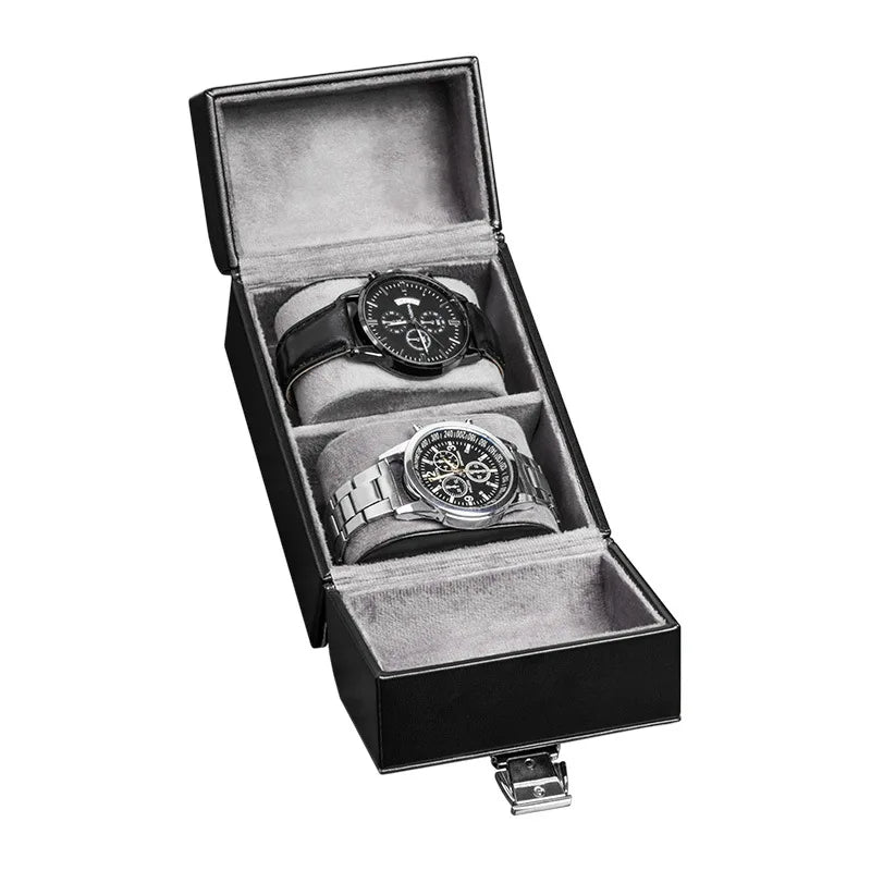 Boite À Montres Noire – Coffret Premium Double Ouverture 2 Emplacements