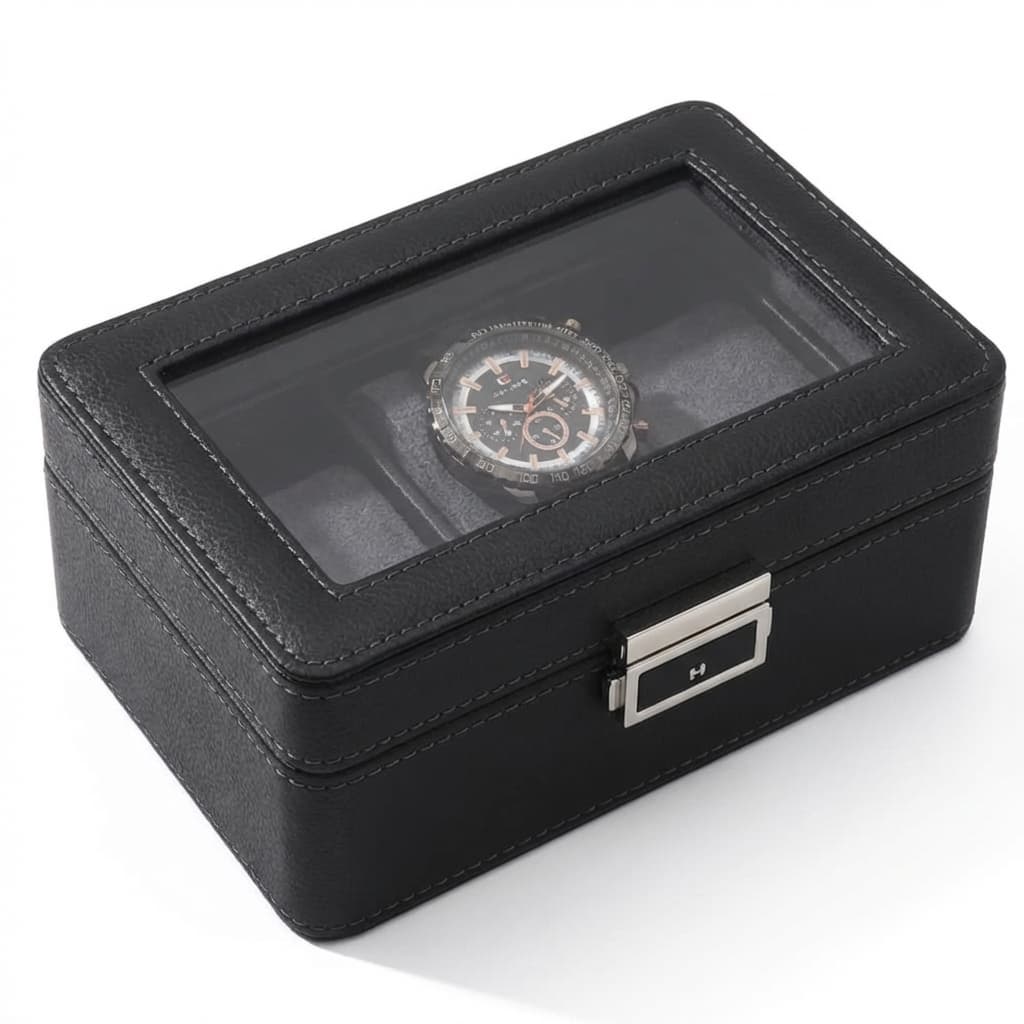 Boite À Montres en Cuir PU Noire – Couvercle Vitré