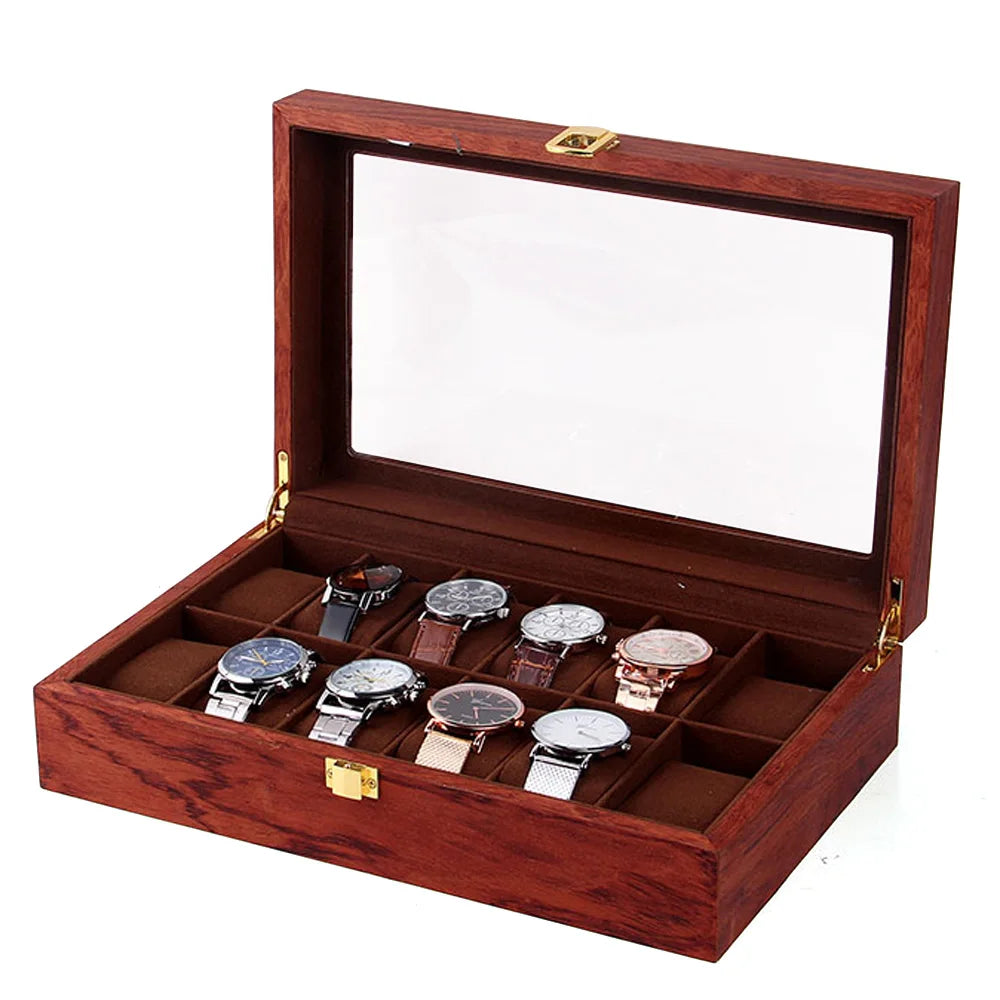 Coffret Bois 12 Montres – Boîte Finition Bois de Rose Rétro