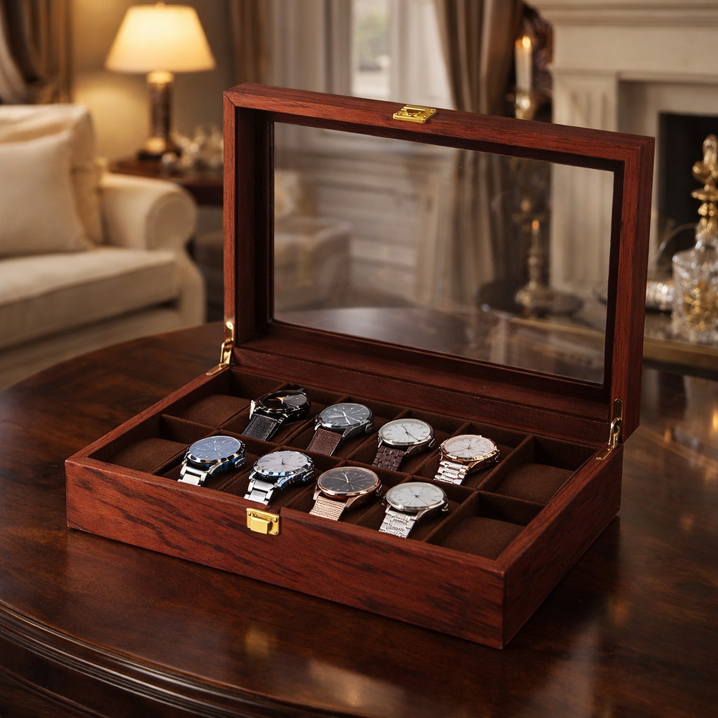 Coffret Bois 12 Montres – Boîte Finition Bois de Rose Rétro