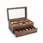 Coffret Bois Double Niveau 24 Montres – Élégance Rustique