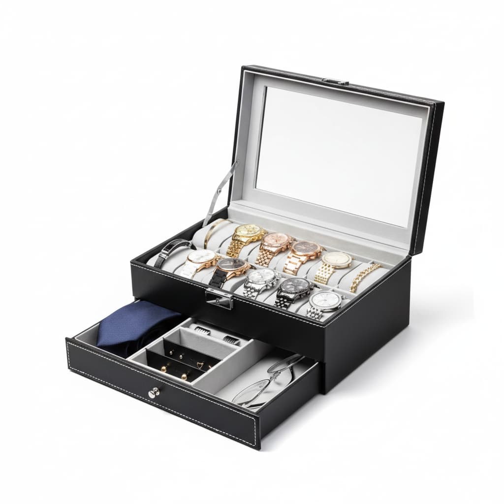 Boite À Montre Verrouillable – Coffret 2 Niveaux Avec Vitrine