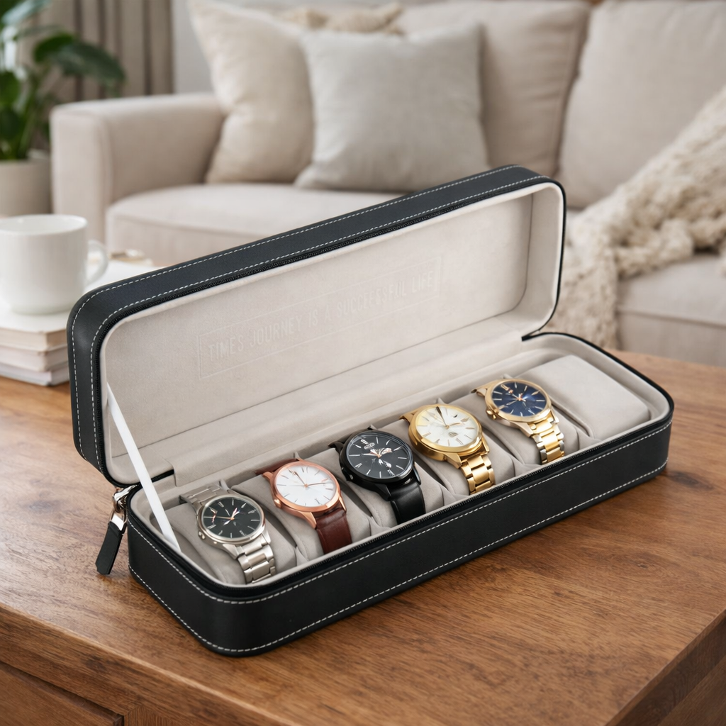 Coffret Zippé En Similicuir  – Rangement Luxe Noir