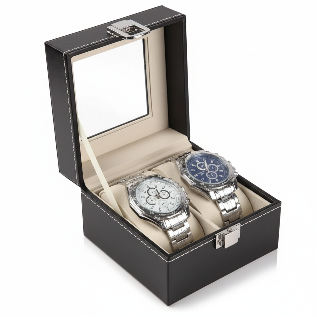 Coffret en Similicuir Multi-Emplacements – Couvercle En Verre