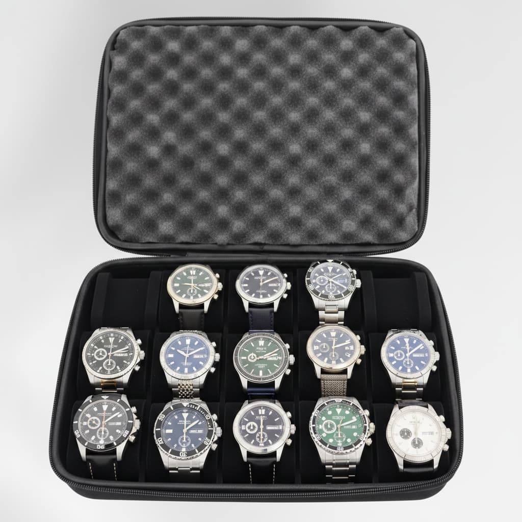 Étui Rigide Zippé Pour Montres – Coffret 15 Emplacements Noir