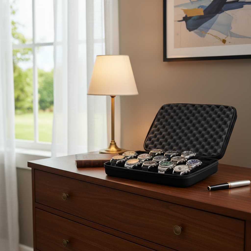 Étui Rigide Zippé Pour Montres – Coffret 15 Emplacements Noir