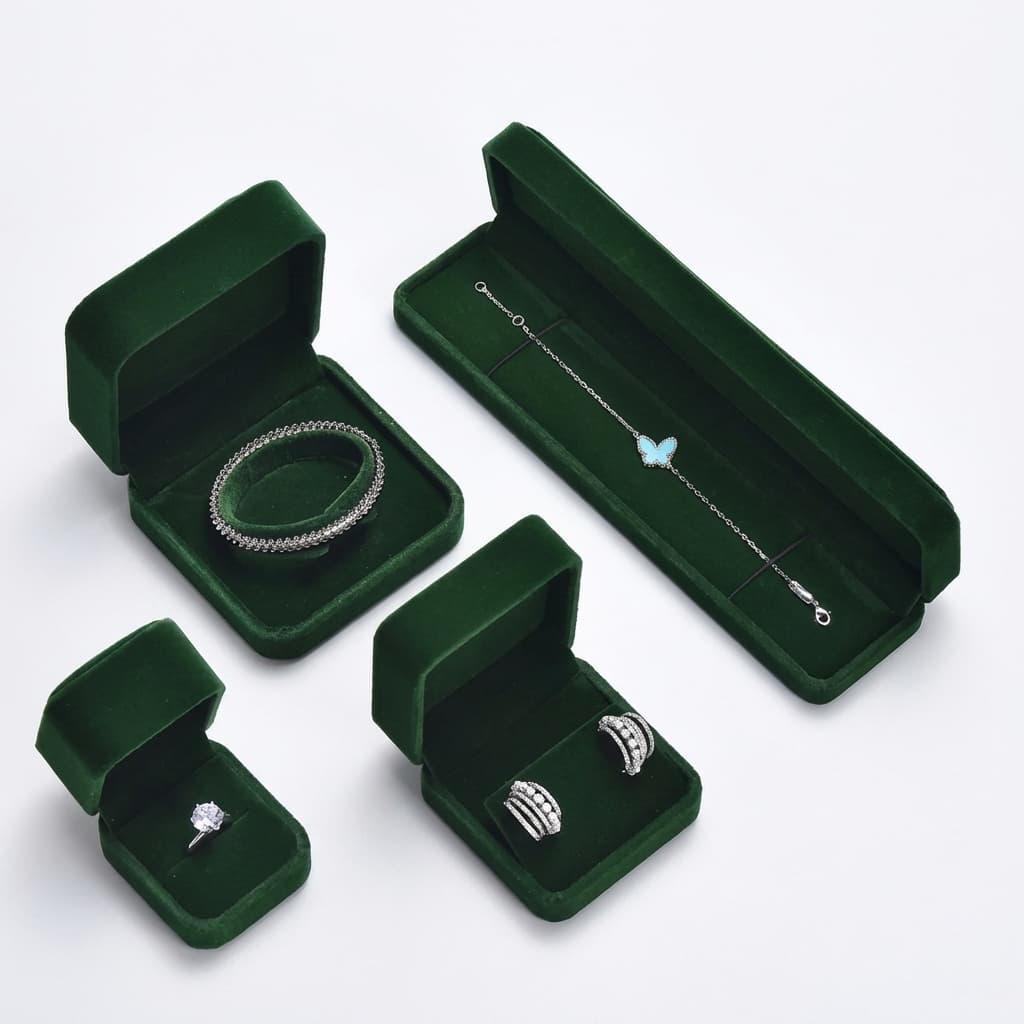 Boîte à Bijoux Velours Vert Élégante