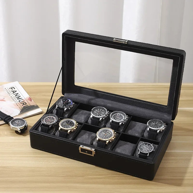 Boite À Montres Motif Litchi – Coffret Multi-Usages Noir Ou Vert