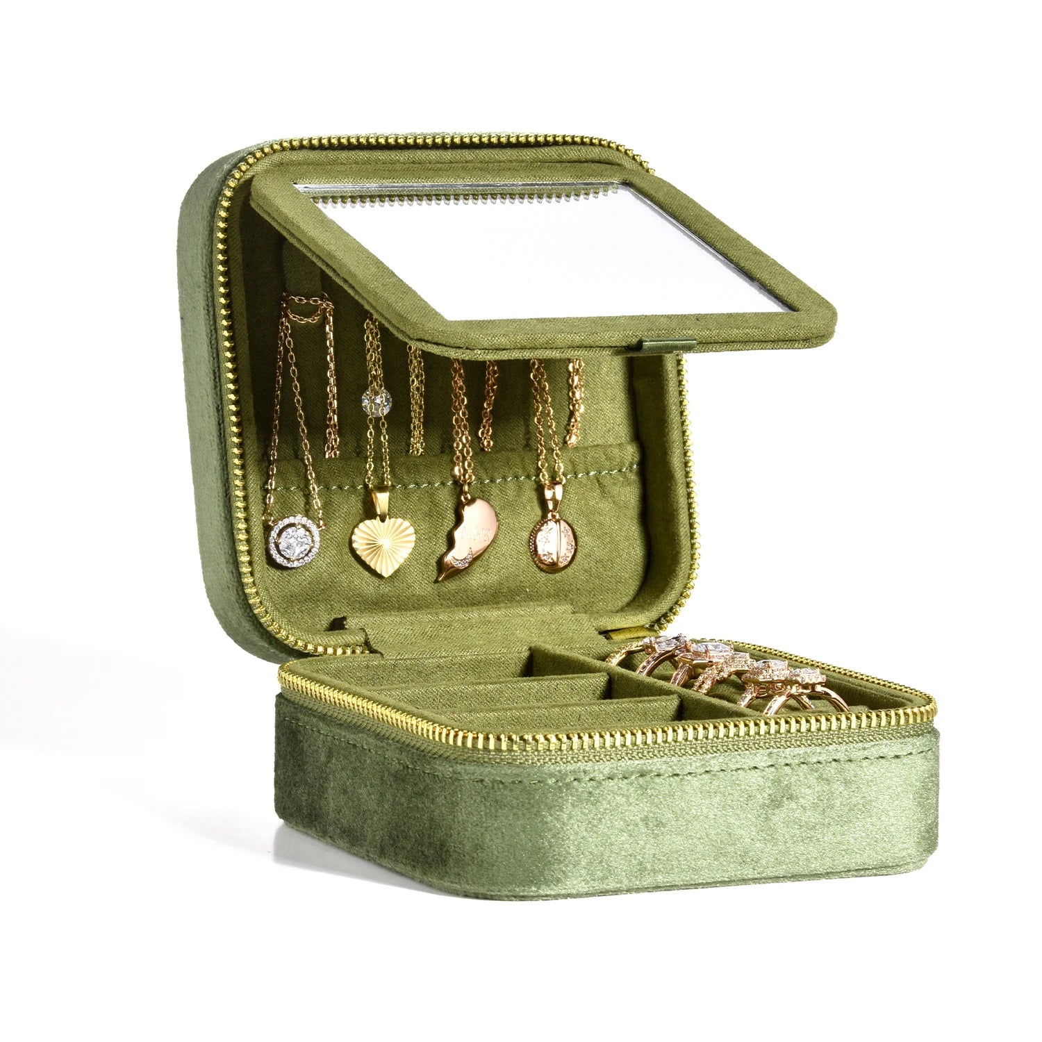 Boîte à Bijoux Velours Vintage avec Miroir – Femme