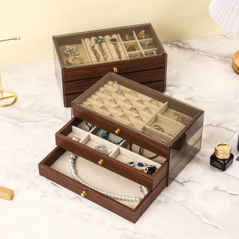 Boîte à Bijoux Bois Motif Noyer 3 Tiroirs – Femme