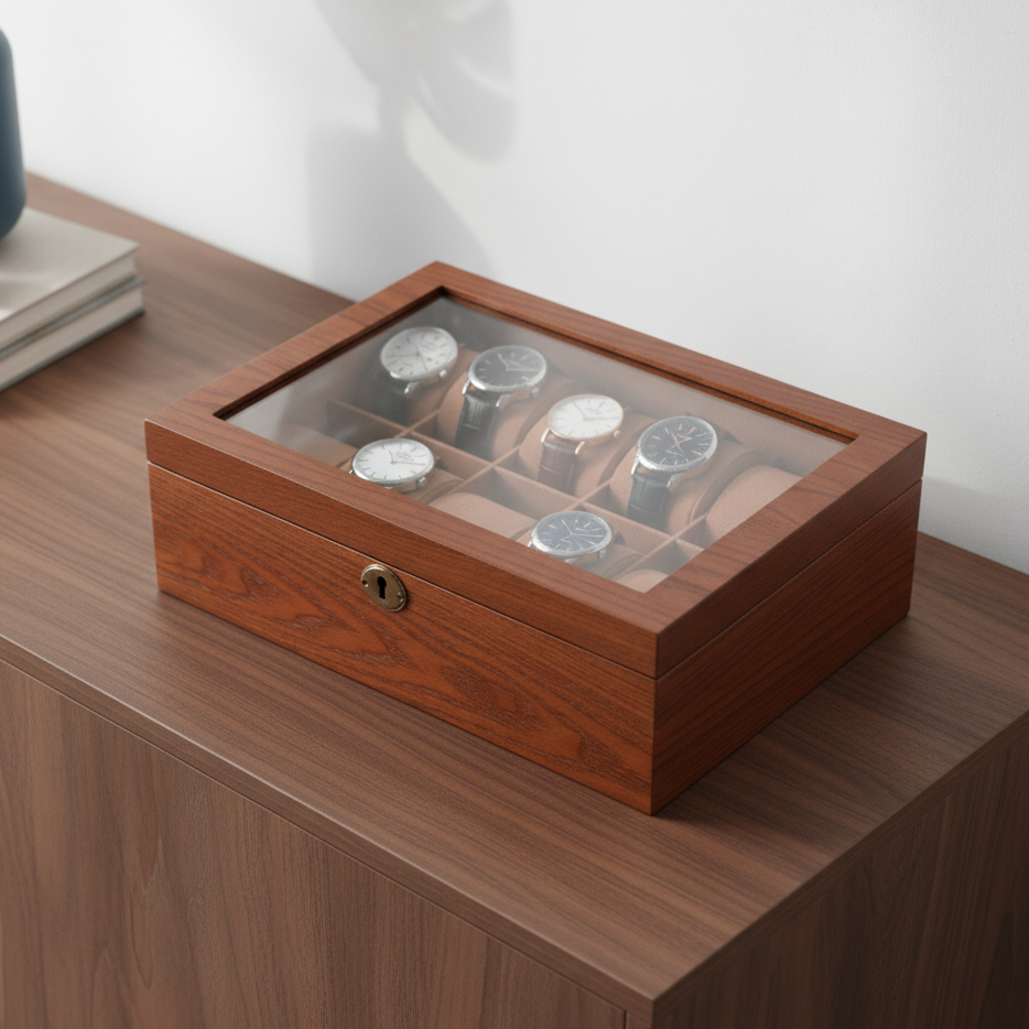 Boite À Montre En Bois – Rangement Sécurisé Avec Vitrine