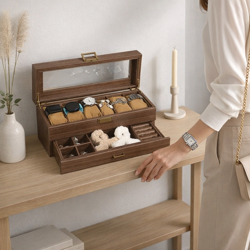 Boîte À Montres Style Antique – 6 Emplacements & Rangement Bijoux