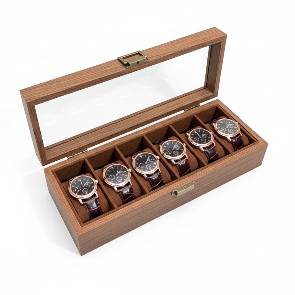 Boite À Montre En Bois Noyer – Présentoir De Table Élégant