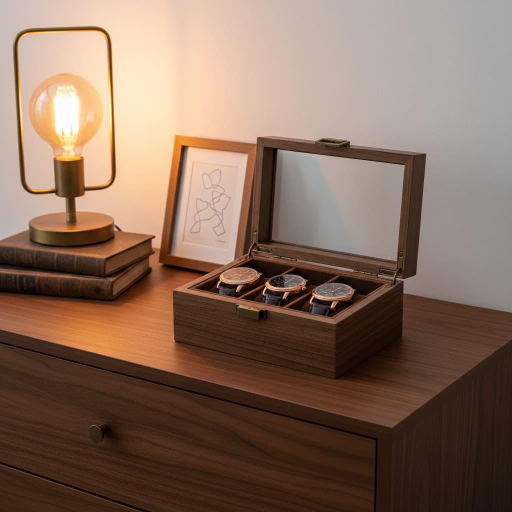 Boite À Montre En Bois Noyer – Présentoir De Table Élégant