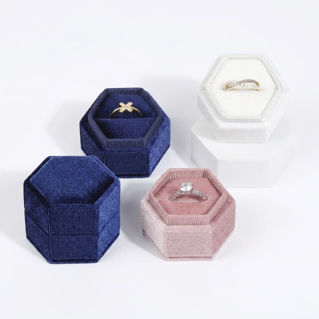 Écrin à Bague Velours Hexagonal