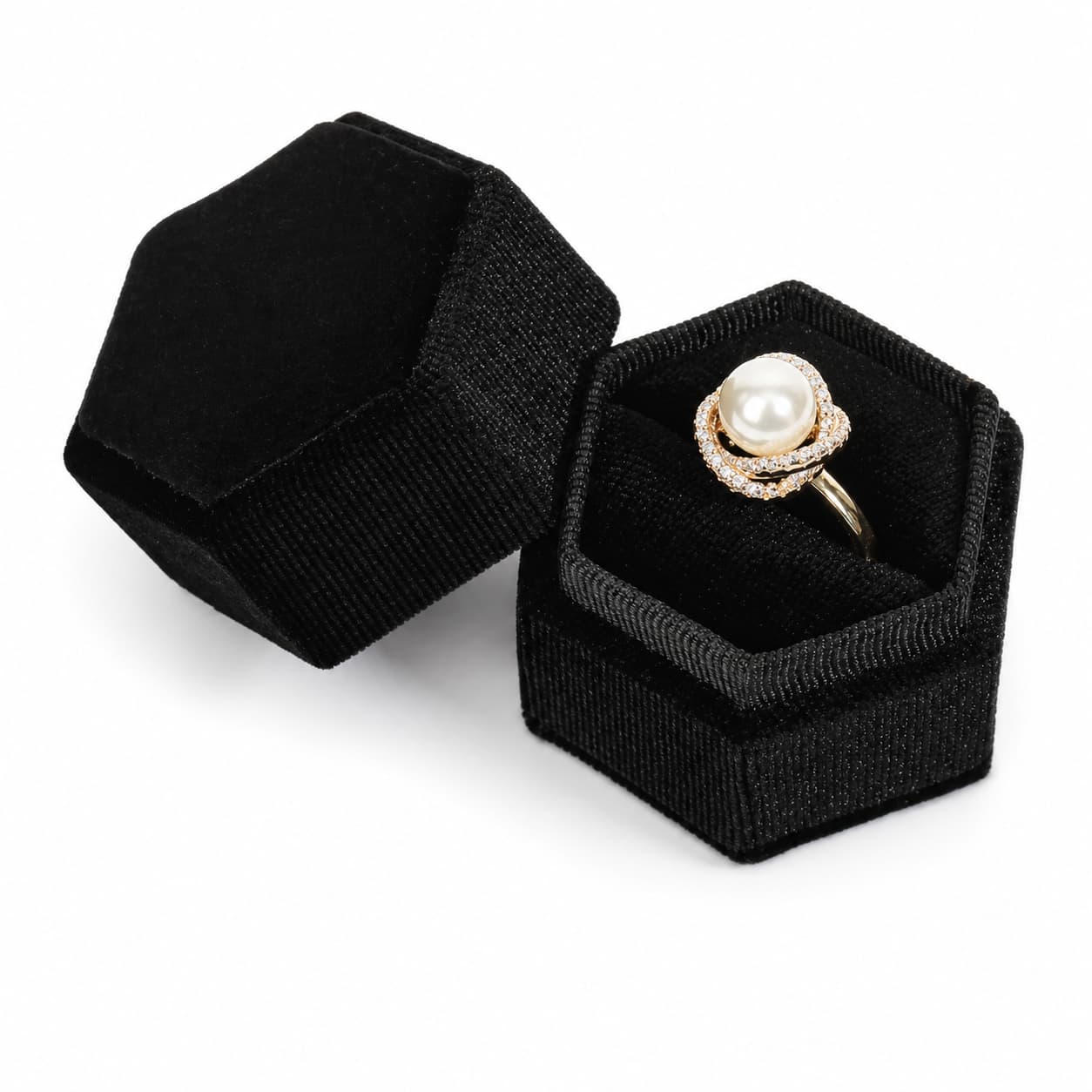 Écrin à Bague Velours Hexagonal