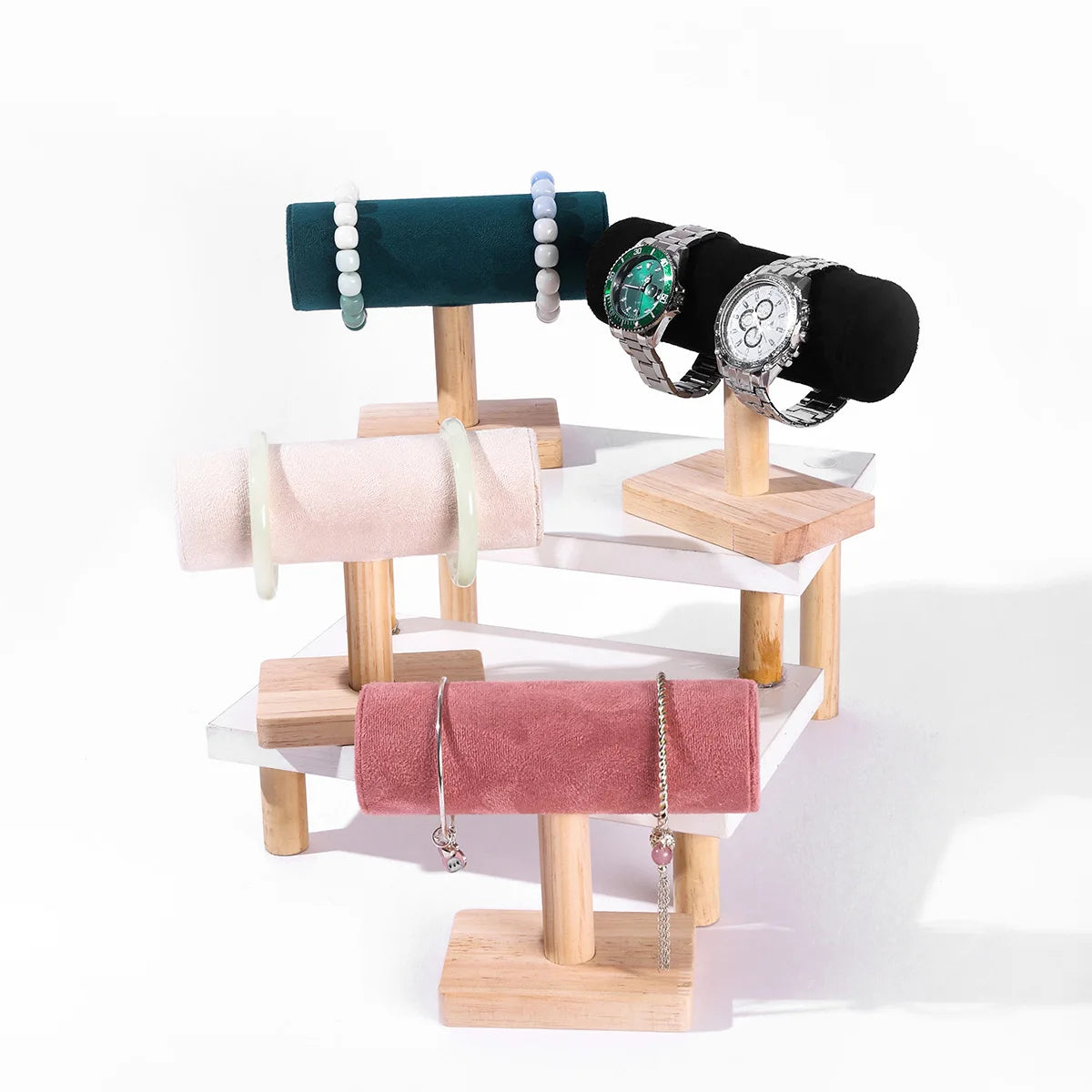 Support T En Bois Et Velours Pour Montres Et Bracelets