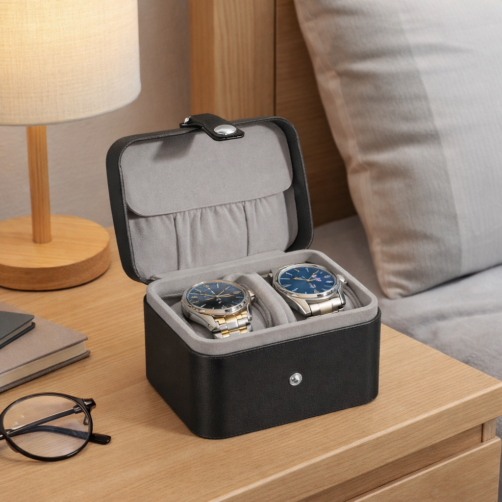 Étui de Voyage Classique Pour 2 Montres – Compartiment Secret Intégré